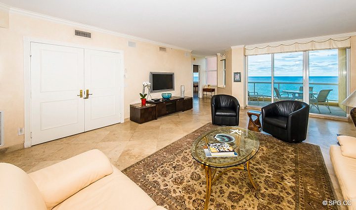 Living Room with Terrace Access in Residence 12A, Tower I at The Palms, Luxury Oceanfront Condominiums Fort Lauderdale, Florida 33305