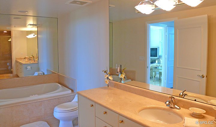 Master Bathroom at Luxury Oceanfront Residence 7F, Tower II, The Palms Condominiums, 2110 North Ocean Boulevard, Fort Lauderdale Beach, Florida 33305, Luxury Seaside Condos