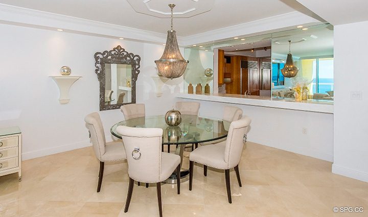 Dining Room inside Residence 15A, Tower II For Rent at The Palms, Luxury Oceanfront Condos Fort Lauderdale, Florida 33305