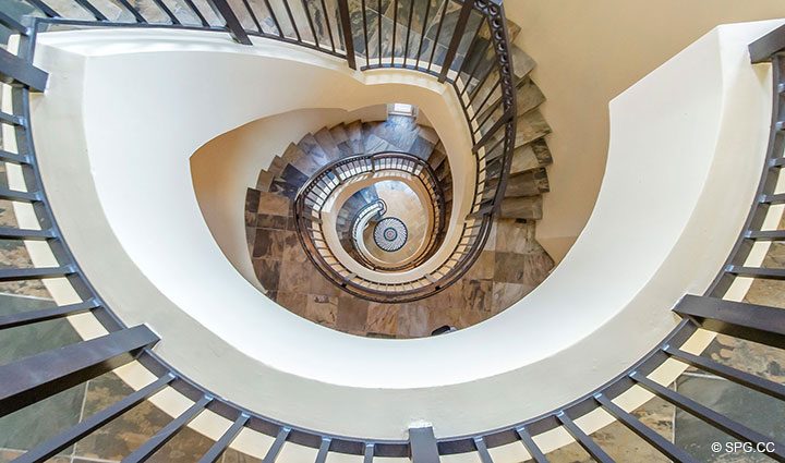 Dramatic Spiral Staircase in Oceanfront Villa 1 at The Palms, Luxury Oceanfront Condominiums Fort Lauderdale, Florida 33305