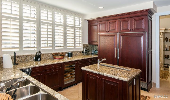 Gourmet Kitchen inside Residence 508 at Bellaria, Luxury Oceanfront Condominiums in Palm Beach, Florida 33480.