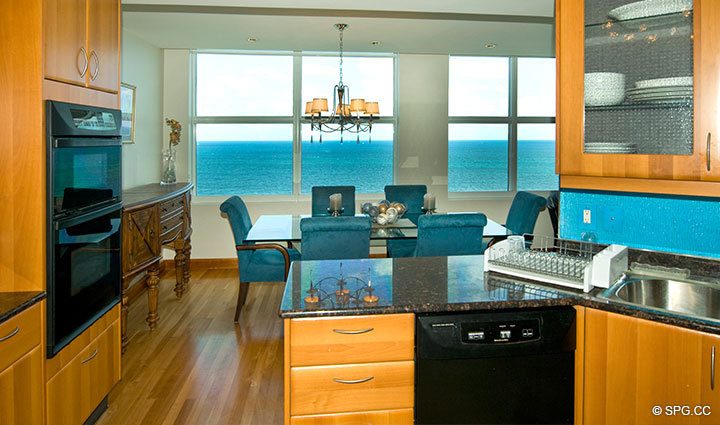 View from Kitchen at Luxury Oceanfront Residence 17E, Tower I, The Palms Condominium, 2100 North Ocean Boulevard, Fort Lauderdale Beach, Florida 33305, Luxury Seaside Condos