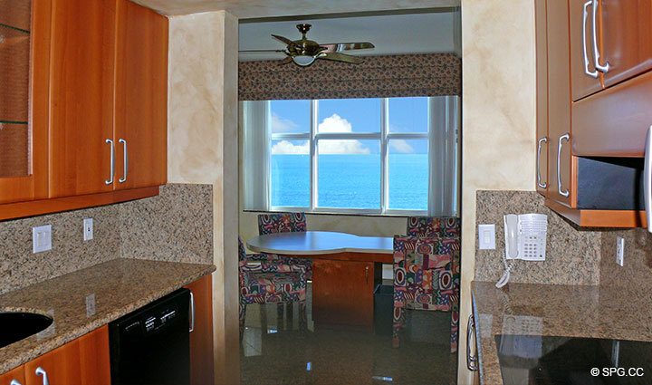 View from Kitchen at Luxury Oceanfront Residence 15D, Tower I, The Palms Condominiums, 2100 North Ocean Boulevard, Fort Lauderdale Beach, Florida 33305, Luxury Seaside Condos