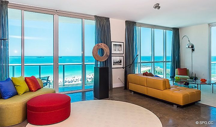 Floor to Ceiling Glass inside Residence 1402/3 at The Continuum, Luxury Oceanfront Condominiums in Miami Beach, Florida 33139.
