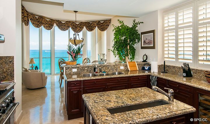 View from Kitchen in Residence 508 at Bellaria, Luxury Oceanfront Condominiums in Palm Beach, Florida 33480.