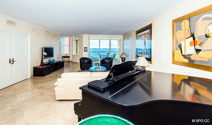 Spacious Living Room in Residence 12A, Tower I at The Palms, Luxury Oceanfront Condominiums Fort Lauderdale, Florida 33305