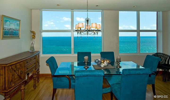 Dining Area at Luxury Oceanfront Residence 17E, Tower I, The Palms Condominium, 2100 North Ocean Boulevard, Fort Lauderdale Beach, Florida 33305,  Luxury Seaside Condos