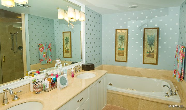 Master Bathroom at Luxury Oceanfront Residence 7A, Tower II, The Palms Condominiums, 2110 North Ocean Boulevard, Fort Lauderdale Beach, Florida 33305, Luxury Seaside Condos