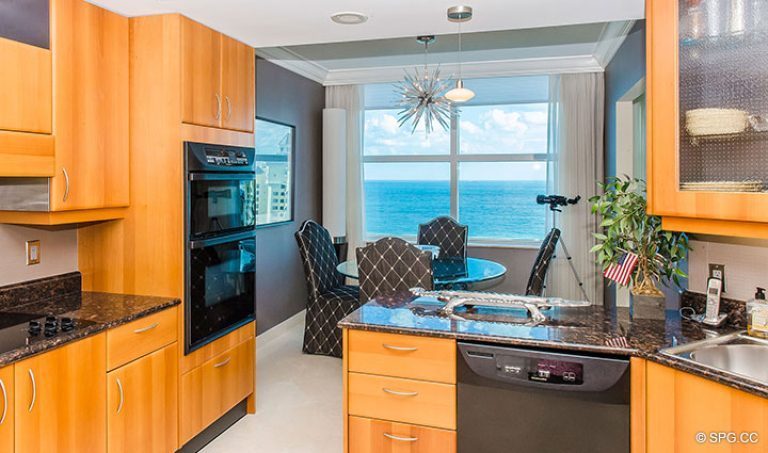 Ocean Views from Kitchen in Residence 15E, Tower II at The Palms, Luxury Oceanfront Condos in Fort Lauderdale, Florida 33305.