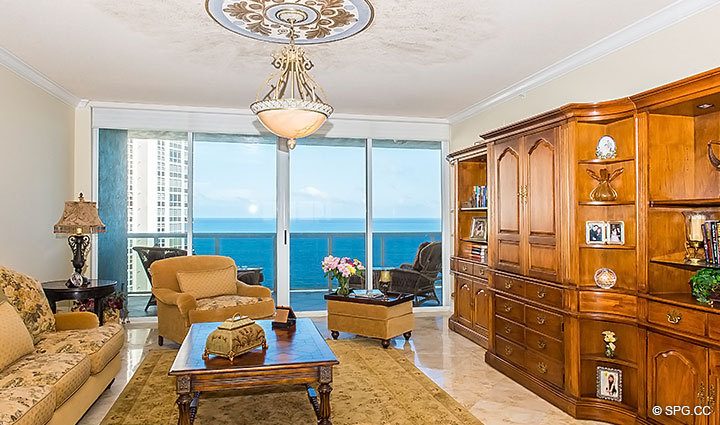 Living Room inside Residence 1902 at L Hermitage, Luxury Oceanfront Condominiums Fort Lauderdale, Florida 33308