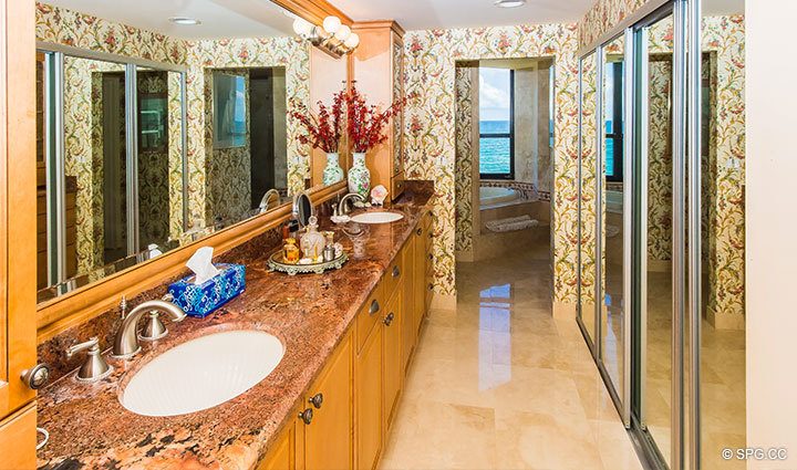 Elegant Master Bath inside Residence 1-503 For Sale at Oasis, Luxury Oceanfront Condos in Palm Beach, Florida 33480.