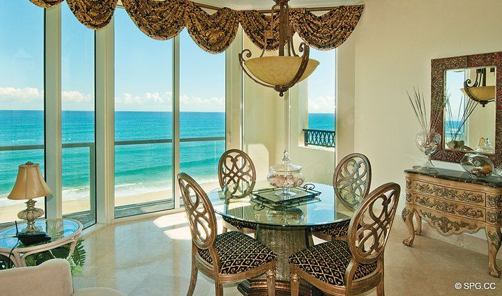 Breakfast Area inside Residence 508 at Bellaria, Luxury Oceanfront Condominiums in Palm Beach, Florida 33480.
