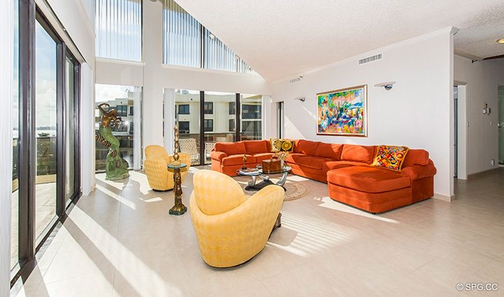 Living Room inside Residence 3-501 For Sale at Oasis, Luxury Oceanfront Condos in Palm Beach, Florida 33480.