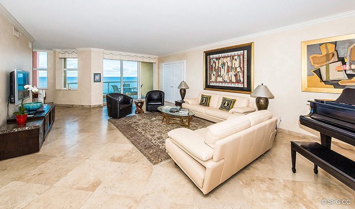 Spacious Living Room in Residence 12A, Tower I at The Palms, Luxury Oceanfront Condominiums Fort Lauderdale, Florida 33305