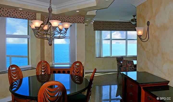 Dining Area at Luxury Oceanfront Residence 15D, Tower I, The Palms Condominiums, 2100 North Ocean Boulevard, Fort Lauderdale Beach, Florida 33305, Luxury Seaside Condos