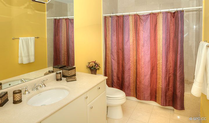 Guest Bathroom at Luxury Oceanside Residence 10B, Tower II, The Palms Condominium located in Fort Lauderdale Beach, Florida 33305, Luxury Waterfront Condos