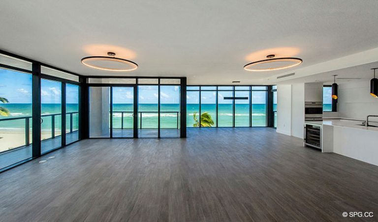 Living Room Ocean Views in Residence 4B at Sage Beach, Luxury Oceanfront Condominiums in Hollywood, Florida 33019