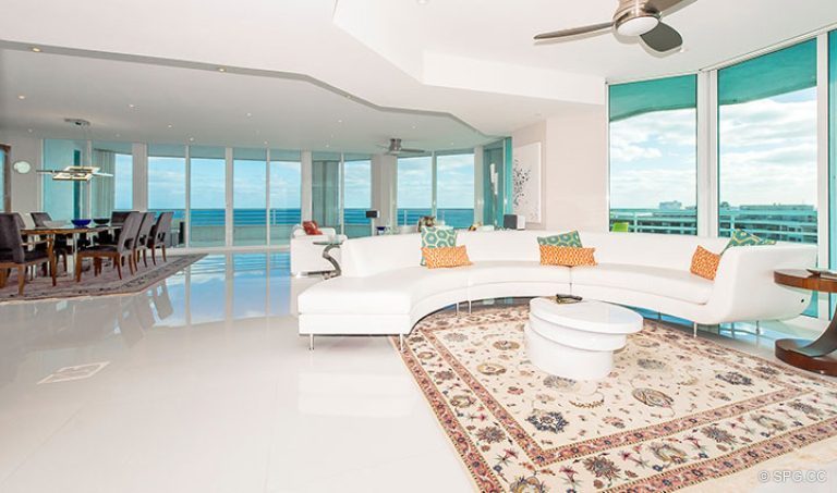 Great Room inside Residence 18D at Cristelle, Luxury Oceanfront Condominiums in Lauderdale by the Sea, Florida 33062.
