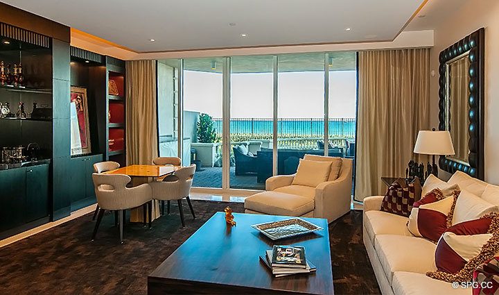 Terrace Access from Living Room in Residence 206 at Bellaria, Luxury Oceanfront Condominiums in Palm Beach, Florida 33480.