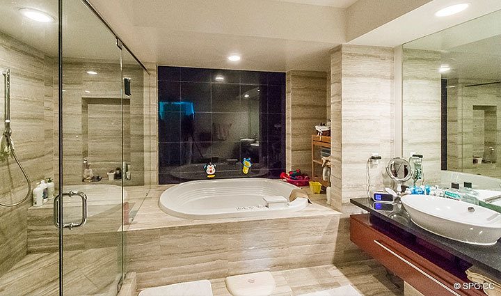 Master Bathroom inside Residence 803 at Las Olas Beach Club, Luxury Oceanfront Condos in Fort Lauderdale, Florida 33316.
