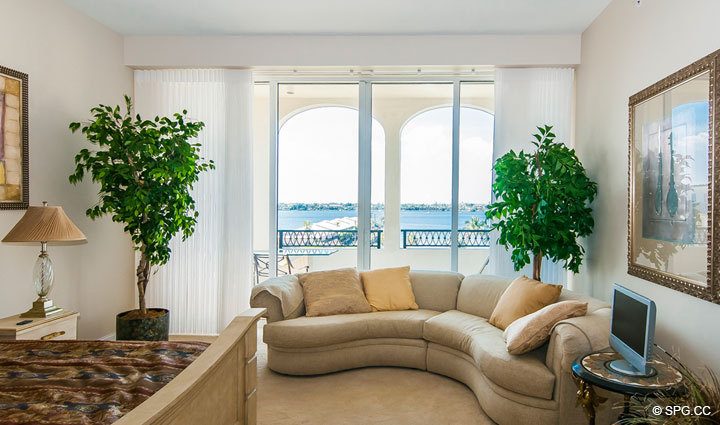 Master Bed with Terrace Access in Residence 508 at Bellaria, Luxury Oceanfront Condominiums in Palm Beach, Florida 33480.