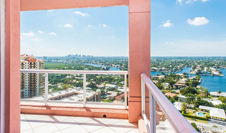 Intracoastal Terrace View from Residence 20E, Tower 2 at The Palms, Luxury Oceanfront Condominiums Fort Lauderdale, Florida 33305