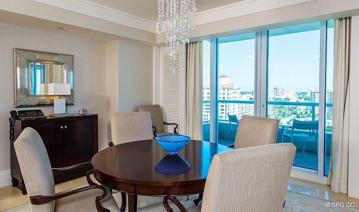 Dining Room inside Apartment 1602 at the Ritz-Carlton Residences, Luxury Oceanfront Condominiums in Fort Lauderdale, Florida 33304.