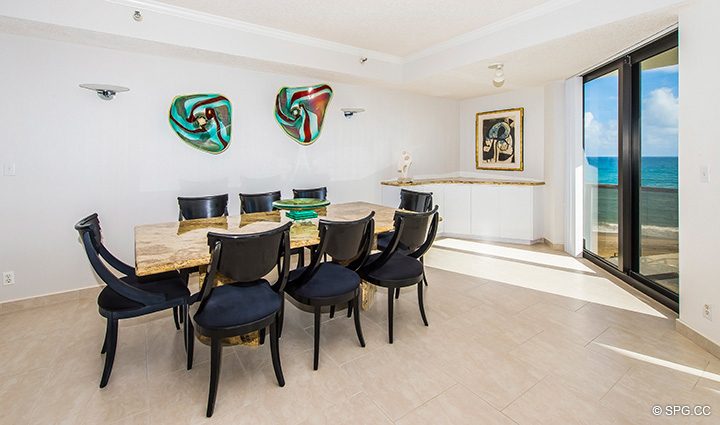 Dining Room inside Residence 3-501 For Sale at Oasis, Luxury Oceanfront Condos in Palm Beach, Florida 33480.