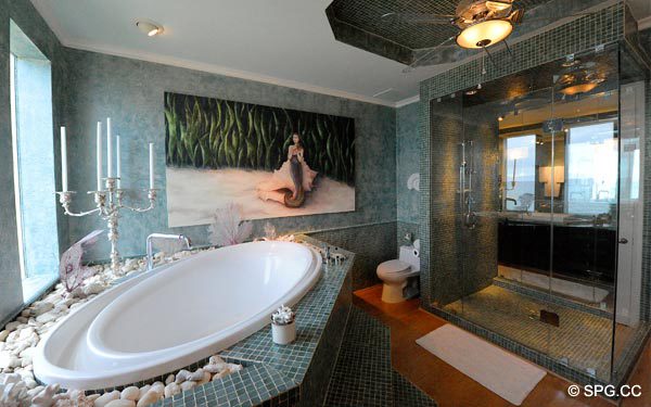 Master Bath Hers - Oceanfront Villa VI, The Palms luxury oceanfront condo, 2130 North Ocean Boulevard, Fort Lauderdale Beach, Florida 33305