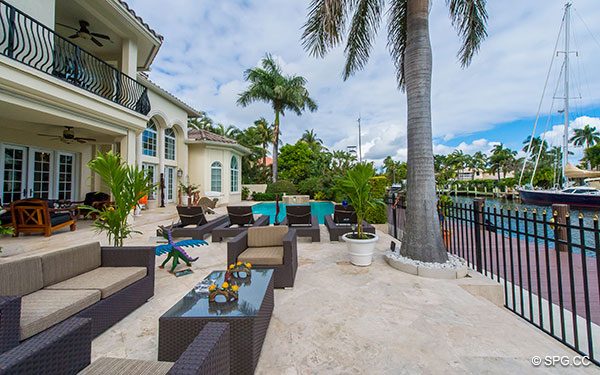 Pool Deck and Intracoastal Canal at Luxury Waterfront Estate Home,146 Nurmi Drive, Fort Lauderdale, Florida 33301