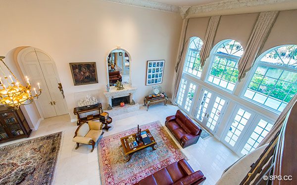 Looking Down into the Living Room in Luxury Waterfront Estate Home,146 Nurmi Drive, Fort Lauderdale, Florida 33301