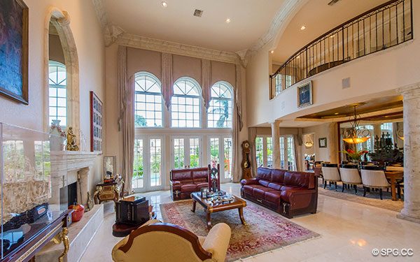 Expansive 2-Story Living Room Inside Luxury Waterfront Estate Home,146 Nurmi Drive, Fort Lauderdale, Florida 33301