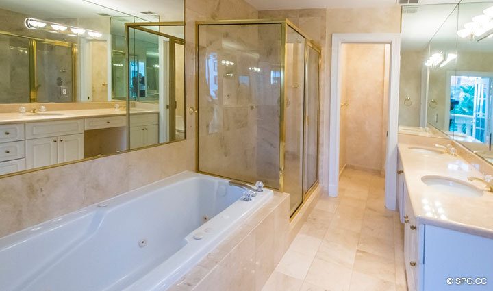 Master Bath with Whirlpool Tub in Residence 4A at 1153 Hillsboro Mile, a Luxury Waterfront Townhome For Sale in Hillsboro Beach