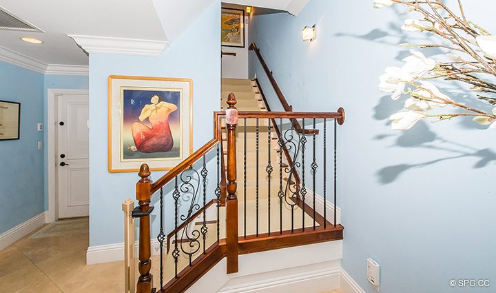 Stairway to Second Floor in Luxury Waterfront Townhouse 12 at the Sea Ranch Club in Boca Raton, Florida 33431