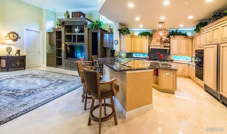 Kitchen and Family Room in Luxury Estate Home, 16260 Bridlewood Circle, Delray Beach, Florida 33445