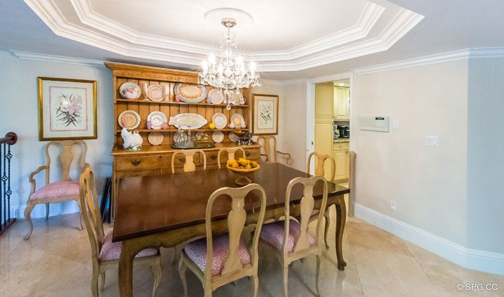 Dining Room inside Luxury Waterfront Townhouse 12 at the Sea Ranch Club in Boca Raton, Florida 33431