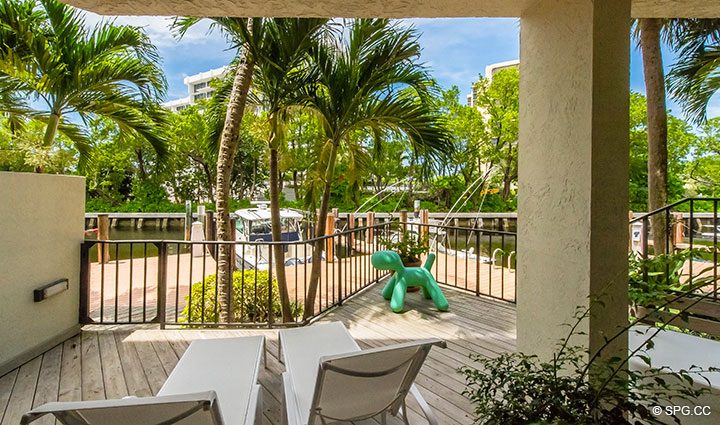 Private Patio Deck for Luxury Waterfront Townhouse 12 at the Sea Ranch Club in Boca Raton, Florida 33431