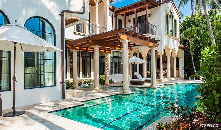 Pool Area at Luxury Waterfront Home, 2536 Lucille Drive, Fort Lauderdale, Florida 33316.
