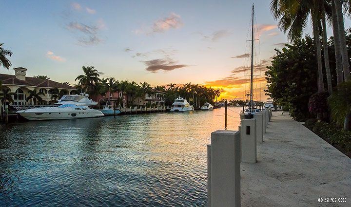 Waterfront Sunset from Luxury Waterfront Home, 2536 Lucille Drive, Fort Lauderdale, Florida 33316.
