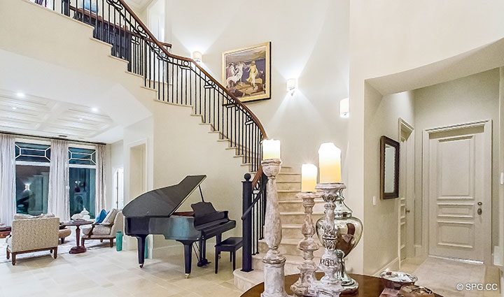 Entry and Staircase inside Luxury Waterfront Home, 2536 Lucille Drive, Fort Lauderdale, Florida 33316.