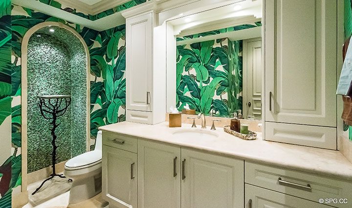 Powder Room inside Luxury Waterfront Home, 2536 Lucille Drive, Fort Lauderdale, Florida 33316.