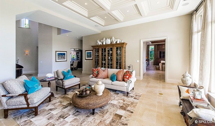 Living Room inside Luxury Waterfront Home, 2536 Lucille Drive, Fort Lauderdale, Florida 33316.