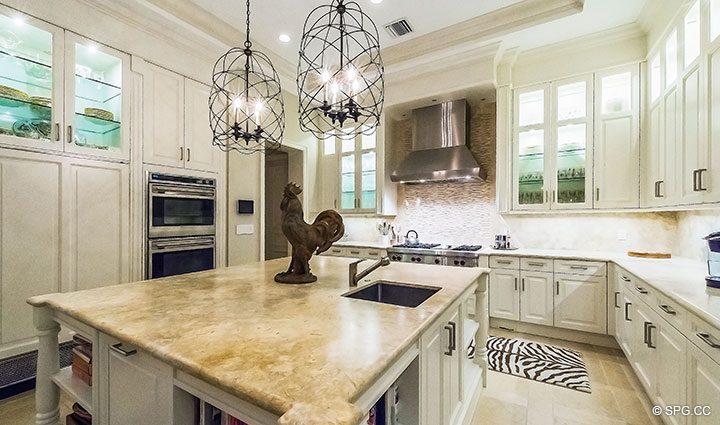 Expansive Custom Gourmet Kitchen in Luxury Waterfront Home, 2536 Lucille Drive, Fort Lauderdale, Florida 33316.