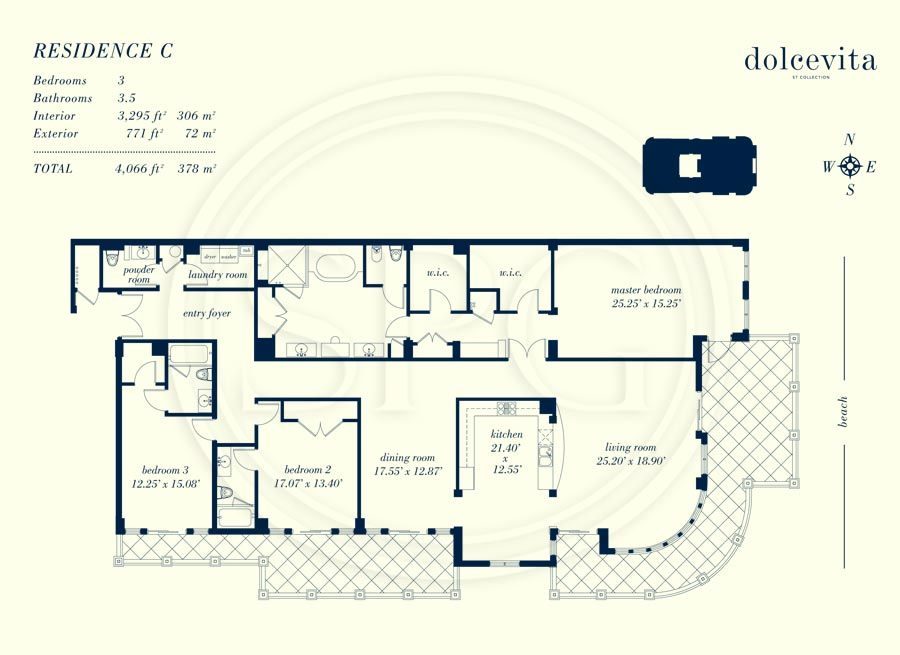 Residence C Floorplan at Dolcevita Luxury Oceanfront Condo on Singer Island