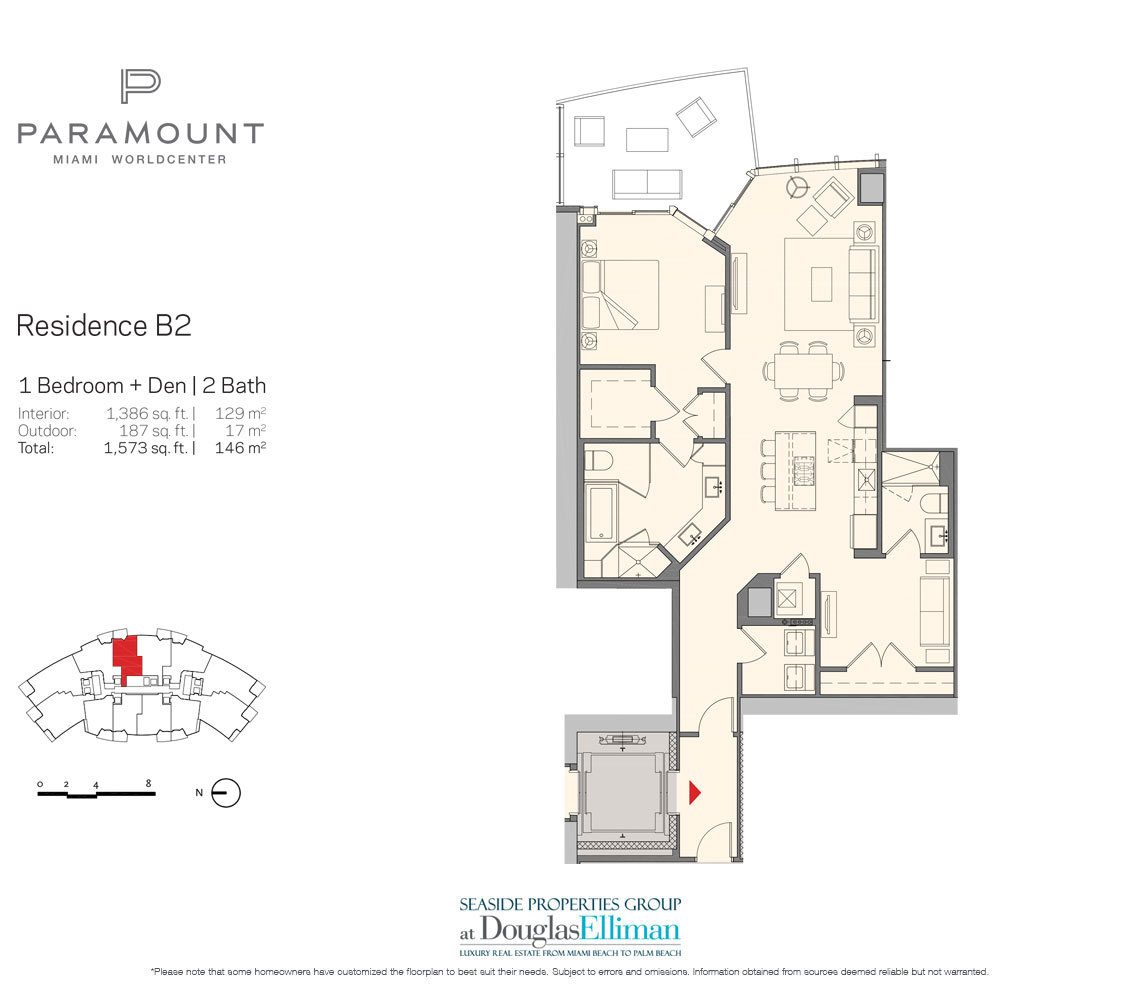 Residence B2 Floorplan for Paramount at Miami Worldcenter, Luxury Seaside Condos in Miami 33132.