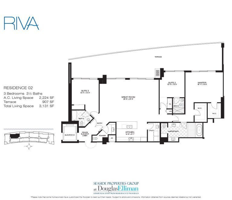 Residence 02 Floorplan for Riva, Luxury Waterfront Condos in Fort Lauderdale, Florida 33304.