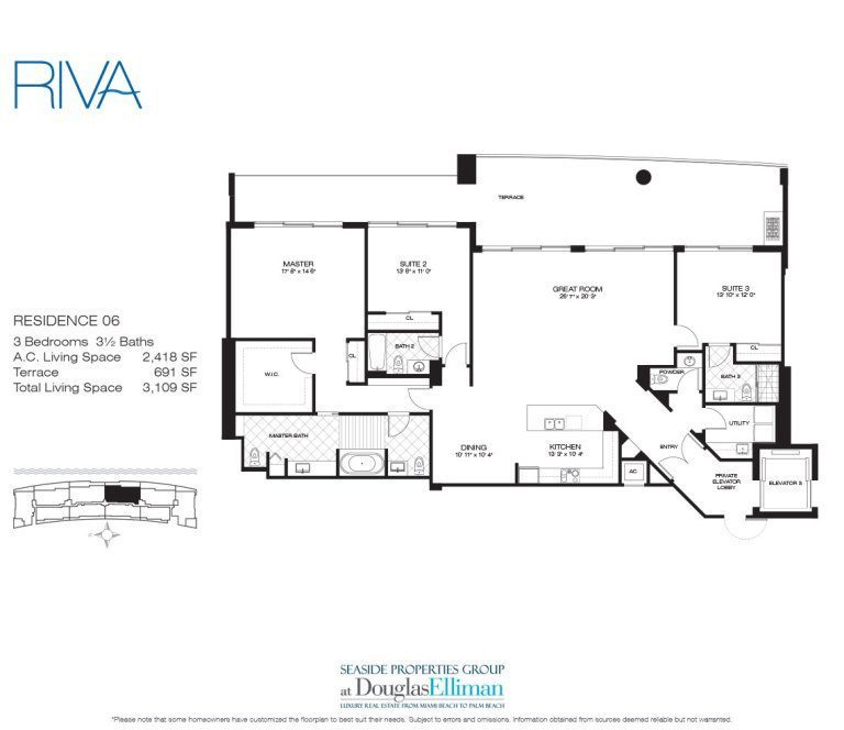 Residence 06 Floorplan for Riva, Luxury Waterfront Condos in Fort Lauderdale, Florida 33304.