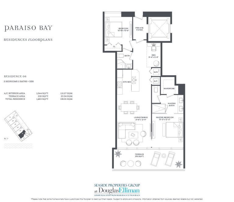 Residence 6 Floorplan for Paraiso Bay, Luxury Waterfront Condos in Miami, Florida, 33137