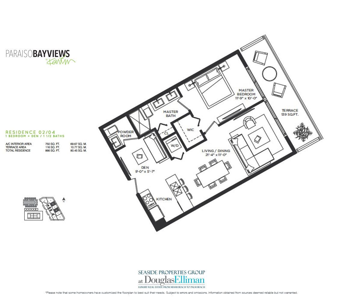 Residence 2 / 4 Floorplan for Paraiso Bayviews, Luxury Seaside Condos in Miami, Florida, 33137