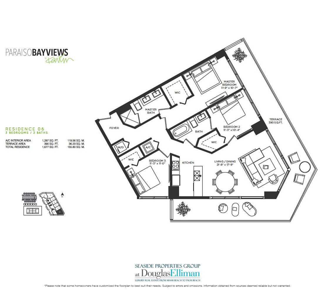 Residence 6 Floorplan for Paraiso Bayviews, Luxury Seaside Condos in Miami, Florida, 33137